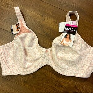 Bali Minimizer Underwire Bra 42D - Pink & White w/Lace Adjustable Straps NWT
